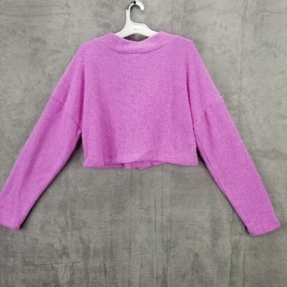 Womens Wild Fable Purple Crop Cardigan Fleece Sweater Button Front Polyester M - Picture 5 of 7